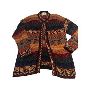 Alpaca Connection Cardigan Sweater Sz M Multicolor Button-Up Wool Handmade